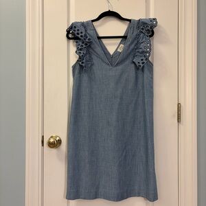 J. Crew Jean Eyelet Ruffle Mini Dress 100% Cotton - Size 8